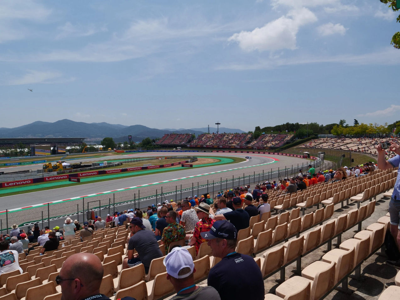 Fans on Grandstand G at the Circuit de Barcelona-Catalunya