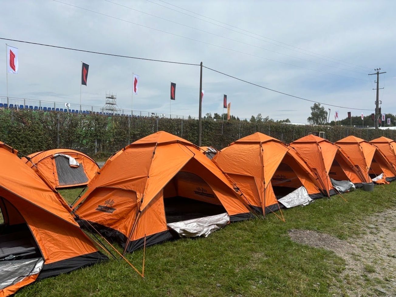 A row of orange tents at the Belgian GP