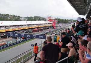 Fans on the Main Grandstand of Circuit de Barcelona-Catalunya checking out the starting line-up