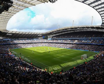 Vista desde una esquina del Etihad Stadium durante un partido del Manchester City