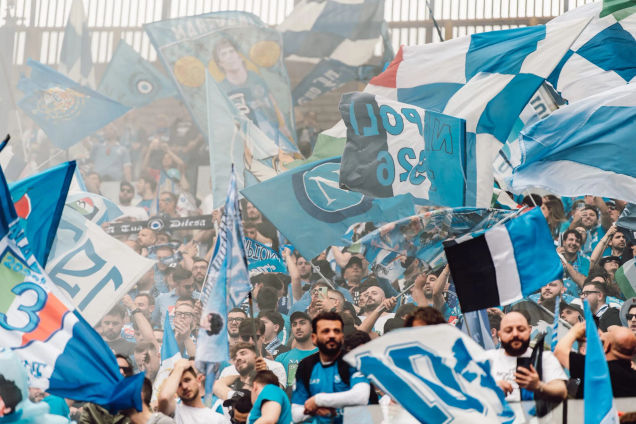 SSC Napoli fans cheering at Stadio Diego Armando Maradona