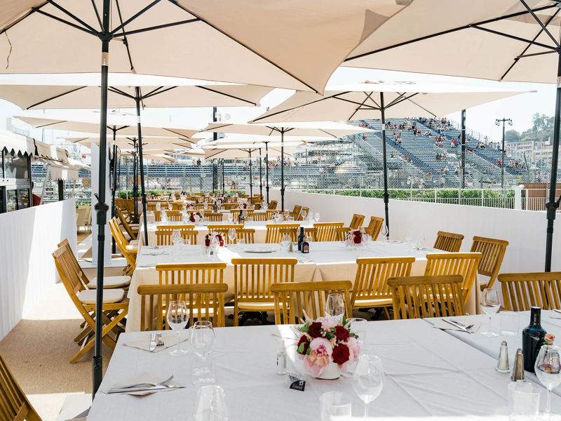 A view over the tables at Le Nautic restaurant during the Monaco GP