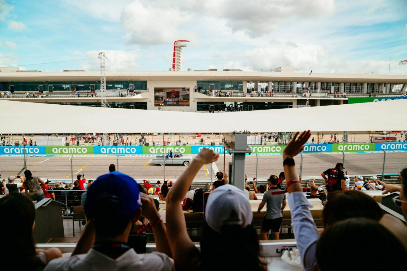 View on the start and finish line from the grandstand