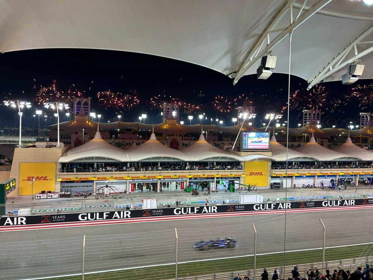 View from the Main Grandstand of Bahrain International Circuit by night - Bahrain GP