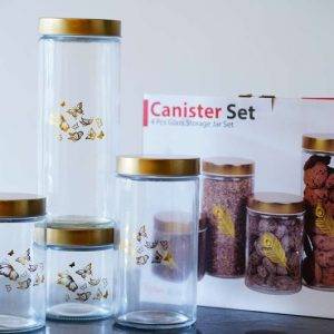 4 PC Printed White Jar Set