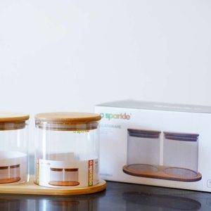 Borosil Jar 2 + Tray Wood Lid