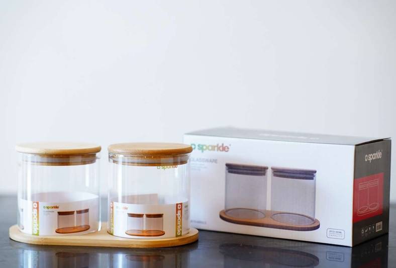 Borosil Jar 2 + Tray Wood Lid