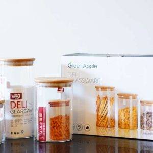 Borosil Jar 3 Pc Bamboo Lid Deli