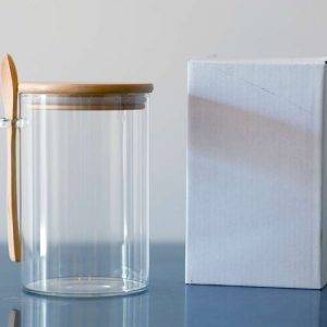 borosil Jar Med +Wood Lid and Spoon