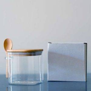 borosil Jar Sq Small + Wood Lid and Spoon