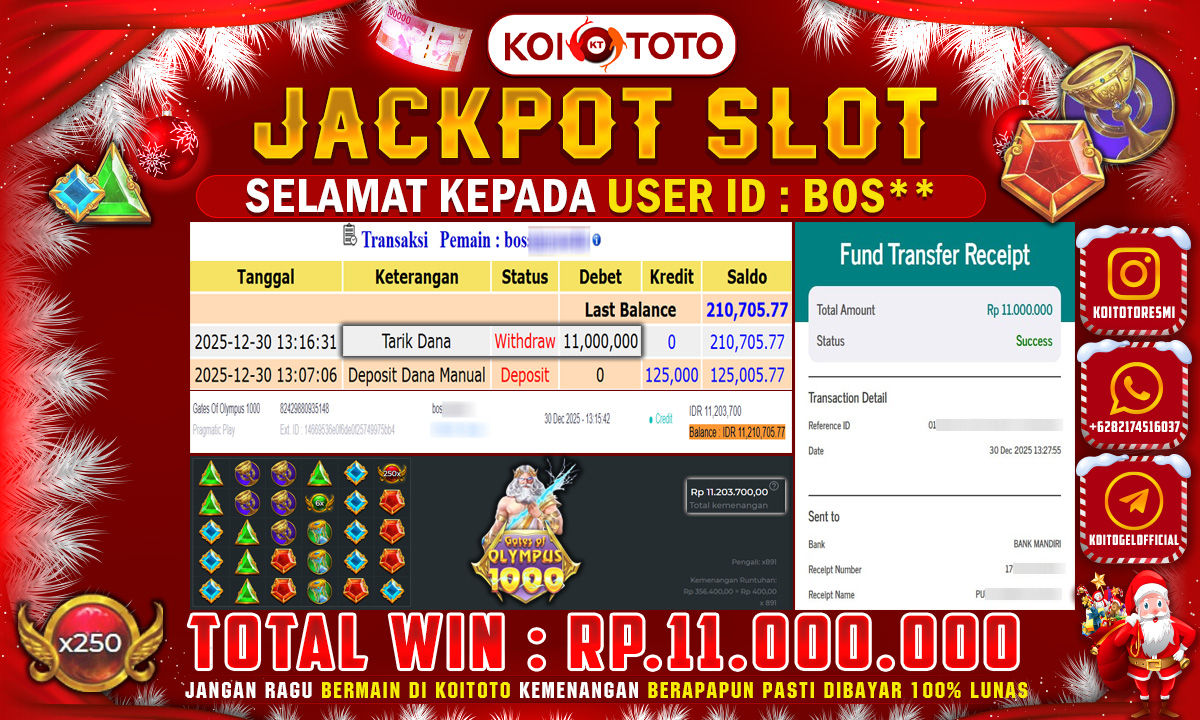 BIG WIN !! MENANG BESAR DI PERMAINAN GATES OF OLYMPUS 1000 RP 11.000.000 !!! KOITOTO LANGSUNG BAYAR LUNAS