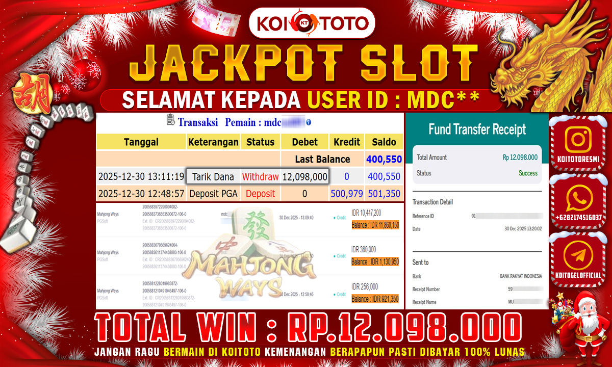 BIG WIN !! MENANG BESAR DI PERMAINAN MAHJONG WAYS RP 12.098.000 !!! KOITOTO LANGSUNG BAYAR LUNAS