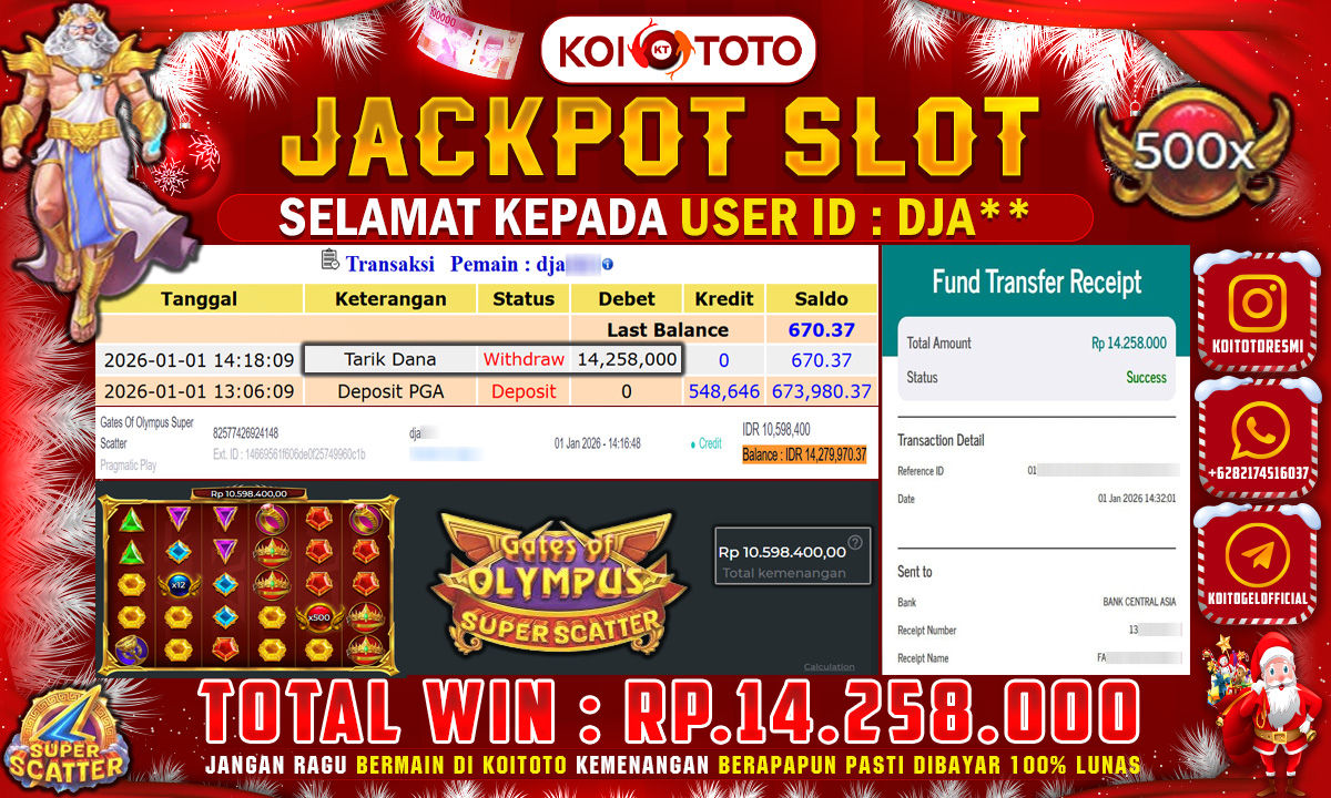 BIG WIN !! MENANG BESAR DI PERMAINAN GATES OF OLYMPUS SUPER SCATTER RP 14.258.000 !!! KOITOTO LANGSUNG BAYAR LUNAS