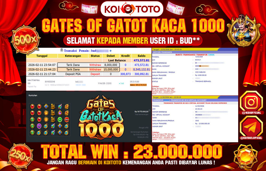 BIG WIN !! MENANG BESAR DI PERMAINAN GATES OF GATOTKACA 1000 SEBESAR RP 23.000.000 !!! KOITOTO LANGSUNG BAYAR LUNAS