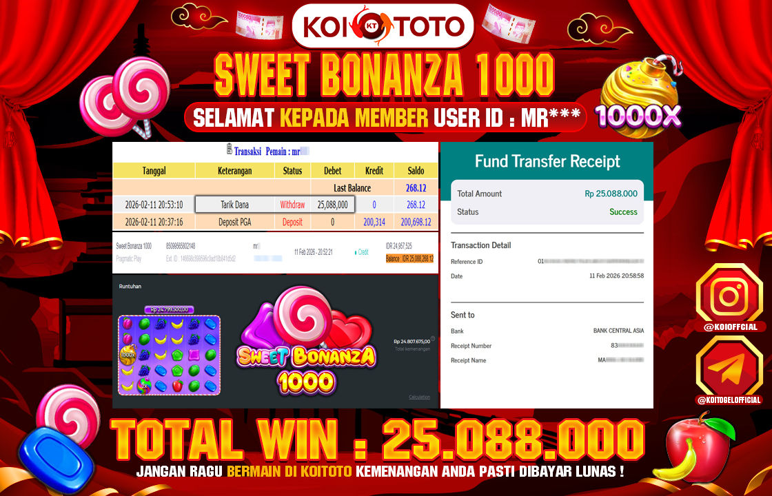 BIG WIN !! KEMENANGAN BESAR DI PERMAINAN SWEET BONANZA 1000 SEBESAR RP 25.088.000 SECEPAT KILAT LANGSUNG DI BAYAR LUNAS OLEH KOITOTO !!