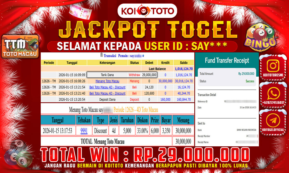 JACKPOT TOGEL !! MENANG BESAR DI PASARAN TOTO MACAU SEBESAR RP 29.000.000 !!  KOITOTO DIBAYAR SECEPAT KILAT