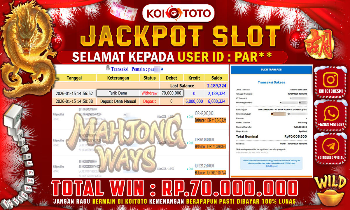 MEGA WIN !! KEMENANGAN BESAR DI PERMAINAN MAHJONG WAYS SEBESAR RP 70.000.000 SECEPAT KILAT LANGSUNG DI BAYAR LUNAS OLEH KOITOTO !!
