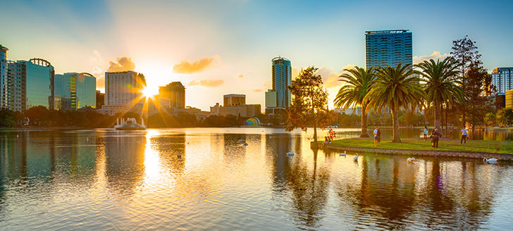 Sunset over skyline in Florida