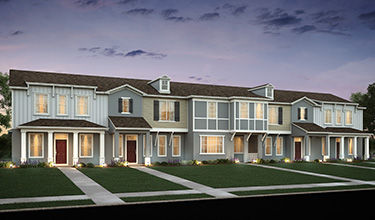 Street view of townhomes in Avalon Park Wesley Chapel