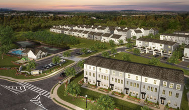 Mockup of a street view of the townhomes in The Beacon at Old Peachtree