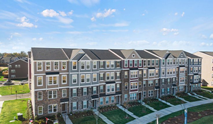 Mockup street view of townhomes in the Retreat at One