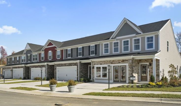 Mockup street view of townhomes in the Retreat at One