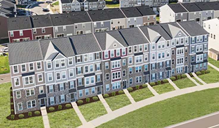 Mockup street view of townhomes in the Retreat at One