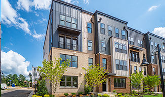 Mockup of a street view of the townhomes at Tall Oaks