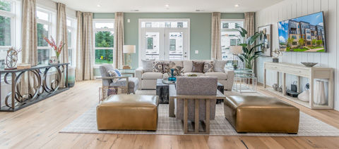 Large living room in a model home.