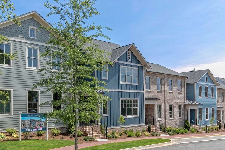 Street view of townhomes in the Canopy neighborhood