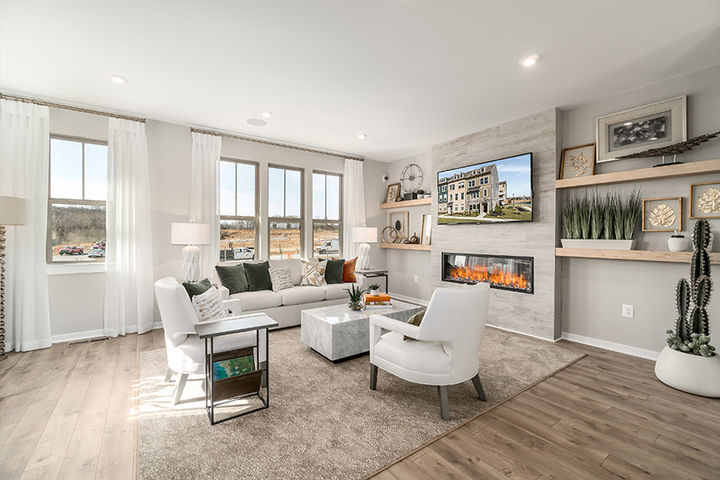 family room with electric fireplace