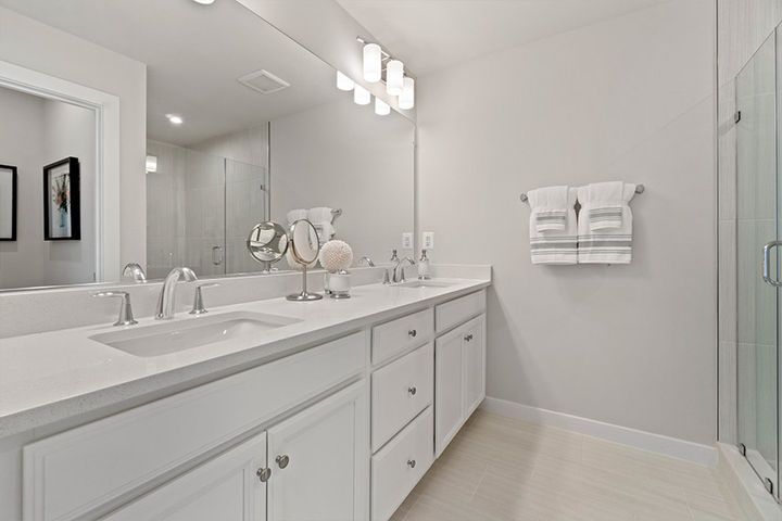 primary bath with double vanity cabinet