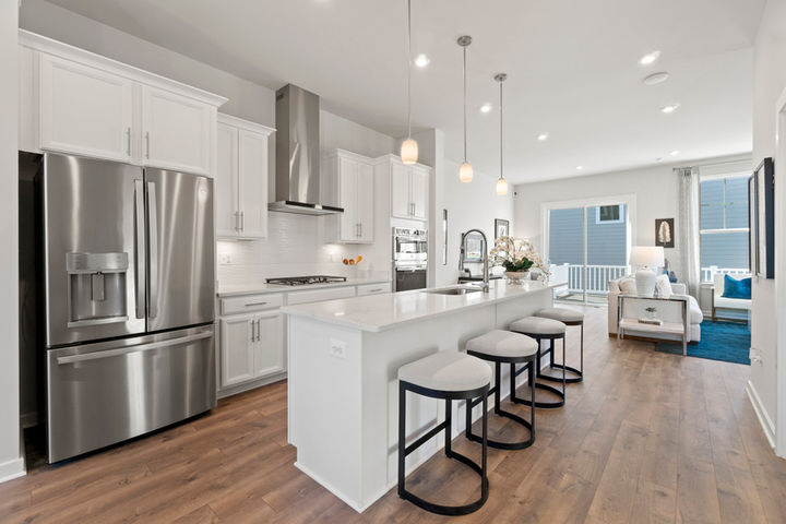 kitchen opens to family room