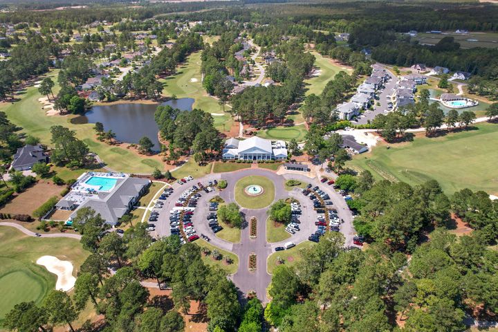 aerial of clubhouse and pool