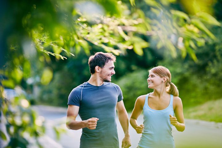 jogging on a trail outdoors