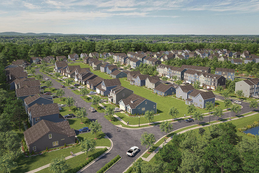 neighborhood rendering from birds eye view