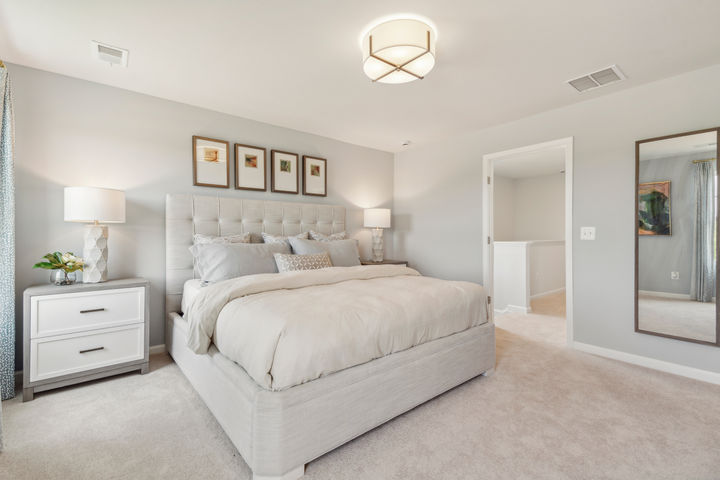 Spacious primary suite with en suite bathroom and walk in closet