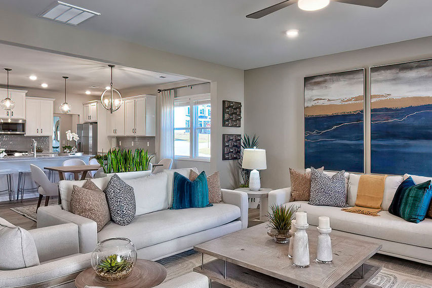 Open living family room into kitchen