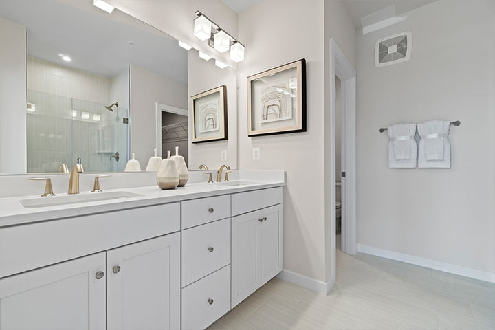 bathroom with dual sink cabinet vanity