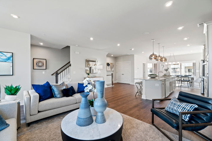 family room with easy flow to kitchen