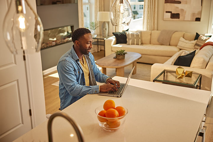 working from kitchen island