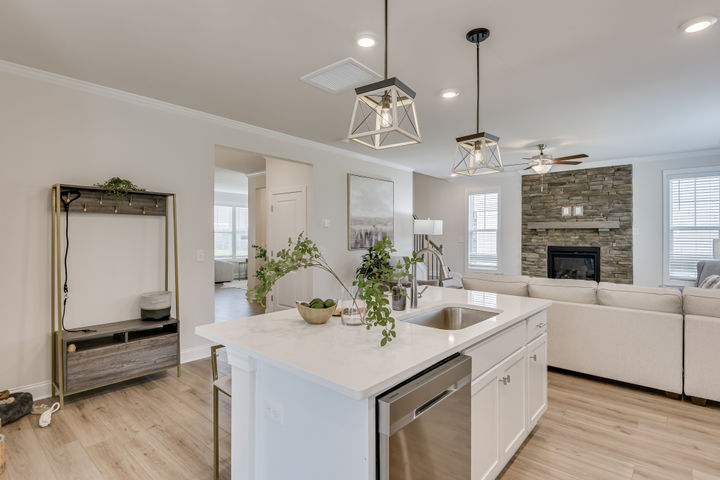 Kitchen Island and Family Room