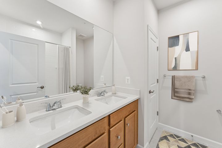 Upper Level Hall Bathroom with Dual Vanity Sinks