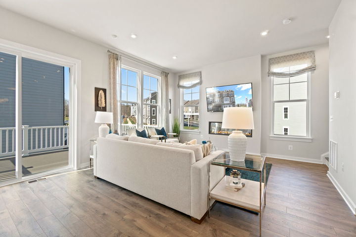 family room with sliding door to deck