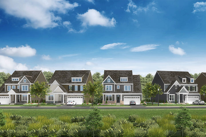 streetscape rendering of new construction single family homes