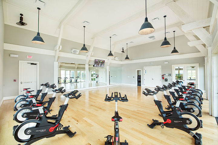 cycling room at the fitness barn movement studio potomac shores