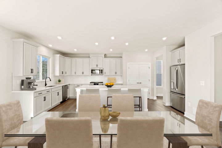 dining room next to open kitchen