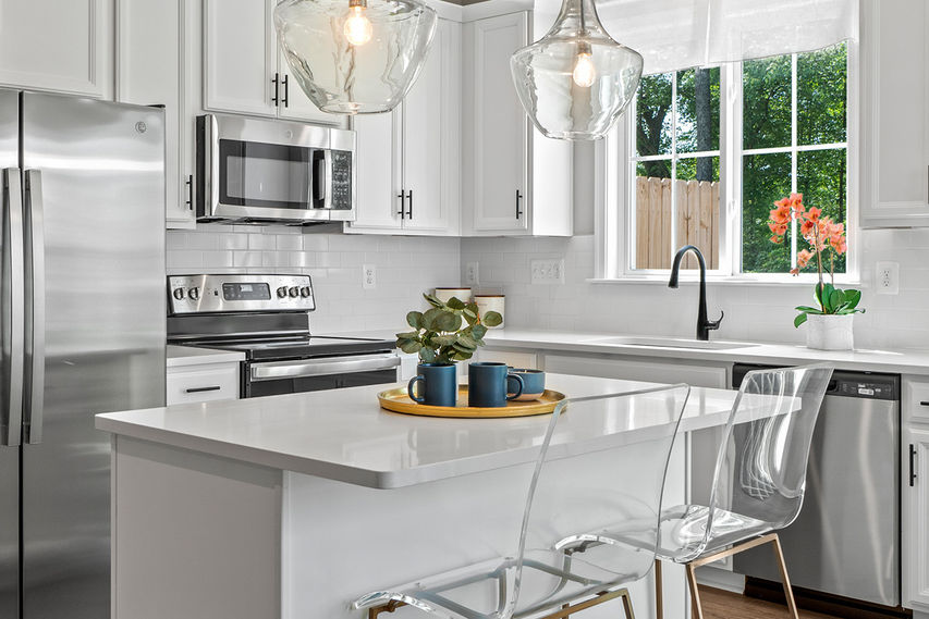 kitchen with island and counter seating