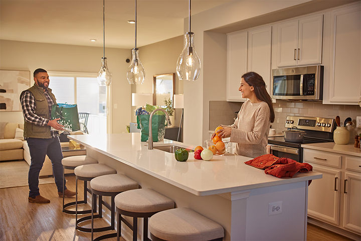 kitchen with large island and seating