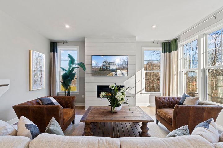 family room with fireplace